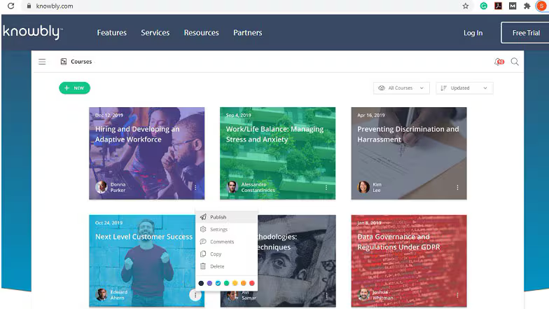 Knowbly - course authoring dashboard in the product